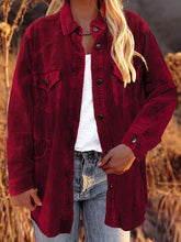 Damen Cord Revers Knopf Lose Casual Bluse